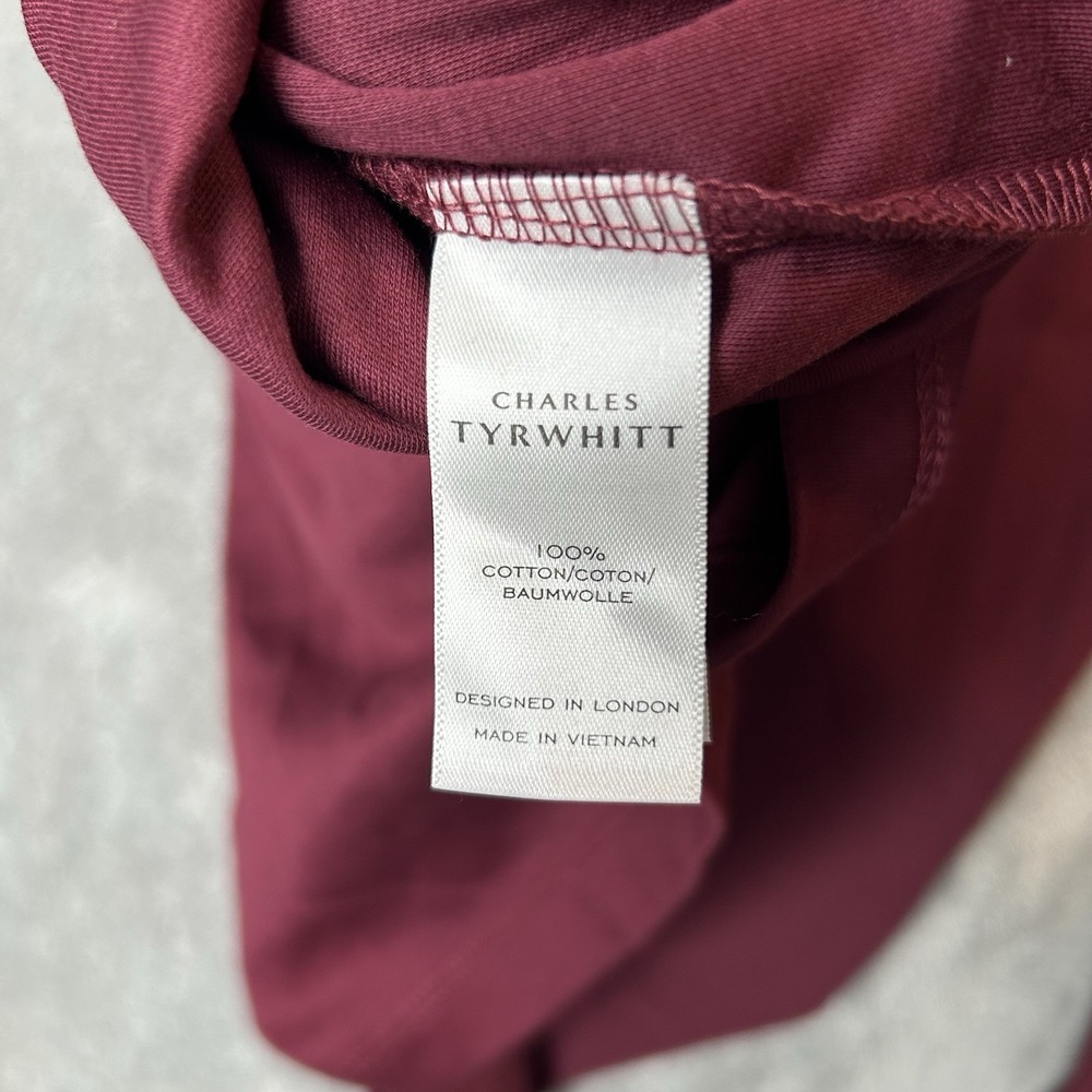 Charles Tyrwhitt Mens Medium Long Sleeves Polo Wine Red Shirt 100% Cotton Shirt - Picture 4 of 16